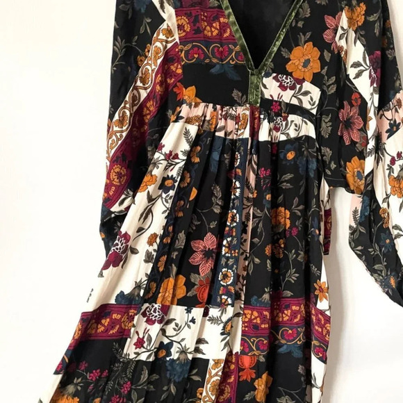 Zara Patchwork Boho  Maxi Dress Floral Print Velvet Trim Size Small - Picture 11 of 15